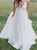 A Line V Neck Organza Beach Wedding Dresses with Pleats