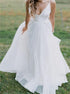 A Line V Neck Organza Beach Wedding Dress with Pleats LBQW0103