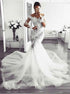 Mermaid V Neck Long Sleeves Tulle Wedding Dress with Appliques LBQW0082