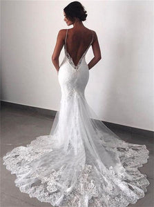 V Neck Sleeveless Wedding Dresses Lace Appliques