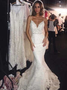 Mermaid Spaghetti Straps Wedding Dresses Lace Appliques