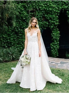 A Line Lace Wedding V Neck Wedding Dresses