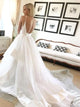 A Line White Tulle Sweep Train Wedding Dresses with Ruffles