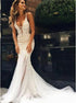 Mermaid Spaghetti Straps Tulle Wedding Dresses With Appliques LBQW0066