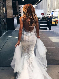 Mermaid Sleeveless Ivory Tulle Wedding Dresses
