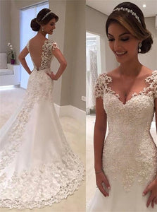 Mermaid Short Sleeves Sweetheart Lace Wedding Dresses
