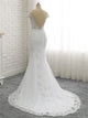 V Neck Lace Open Back White Wedding Dresses