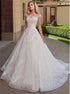 A Line Bateau Tulle Wedding Dresses With Lace Appliques LBQW0042