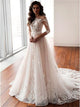 A Line Long Sleeves White Wedding Dresses With Sweep Train