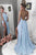 Elegant Halter Open Back Long Simple Sky Blue Prom Dresses GJS144