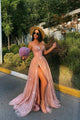 Sexy Split Pink Sequins  Strapless  Long Prom Evening Dress GJS604