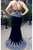 Dark Navy Blue Mermaid V-neck Prom Dresses With Appliques GJS226