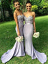 Mermaid Sweetheart Sweep Train Lavender Satin Bridesmaid Dress with Appliques LBQB0048