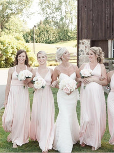 A Line Straps Pink Chiffon Pleats Bridesmaid Dresses