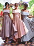 A Line Off The Shoulder Pink Pleats Satin Bridesmaid Dresses LBQB0072