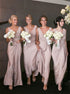 Sheath Pink Chiffon V Neck Pleats Bridesmaid Dresses LBQB0073