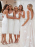 Sheath Straps Knee Length White Bridesmaid Dress with Lace LBQB0053