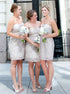 Sheath Sweetheart Short Silver Lace Above Knee Bridesmaid Dress LBQB0057