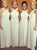 A Line V Neck Floor Length Ivory Chiffon Pleats Bridesmaid Dresses 