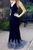 Dark Navy Blue Mermaid V-neck Prom Dresses With Appliques GJS226