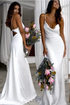 Sexy Slim White Wedding Dresses with Cowl Back Cute Prom Dress GJS313