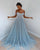 Blue Tulle Off-the-shoulder A line Long Prom Evening Dress  GJS274