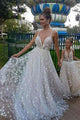 Spaghetti Straps V Neck Sparkly Dress with Stars, Floor Length Long Prom Dress GJS247