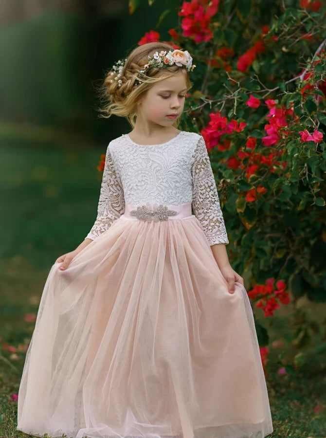 A Line Scoop Lace Tulle Long Sleeves Flower Girl Dresses | Alinepromdress A Line Scoop Lace Tulle Long Sleeves Flower Girl Dresses | Alinepromdress