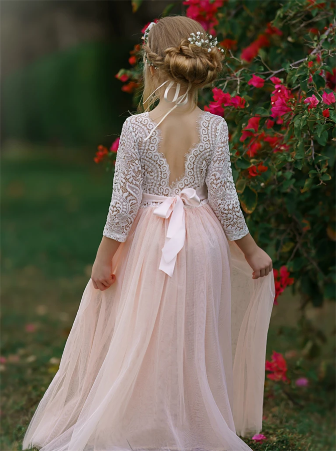 A Line Scoop Lace Tulle Long Sleeves Flower Girl Dresses | Alinepromdress A Line Scoop Lace Tulle Long Sleeves Flower Girl Dresses | Alinepromdress