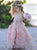 A Line Halter Lace Up Pink Lace Flower Girl Dresses 