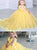V Neck Sweep Train Yellow Tulle Flower Girl Dresses with Flower