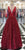 Sparkly Ball Gown V Neck  Burgundy Sequins Long Prom Evening Dresses GJS178