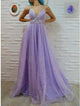 A-Line Spaghetti Straps Floor-Length Lavender Prom Dress With Sequins GJS147