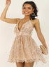 A Line V Neck Sequins Criss Cross Tulle Homecoming Dress LBQH0157