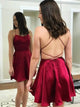 A Line Spaghetti Straps Lace Up Satin Homecoming Dresses