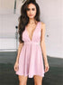 A Line V Neck Pink Chiffon Homecoming Dress LBQH0170