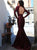 Burgundy Mermaid Long Sleeves High Neck Satin Prom Dresses