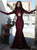 Burgundy Mermaid Long Sleeves Satin Pleats Prom Dresses