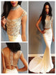 Two Pieces Beading Scoop Satin Prom Dress