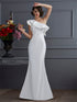 Mermaid One Shoulder Sleeveless Ruffles Long Prom Dresses LBQ3462