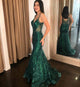Mermaid Green V Neck Sequins Long Formal Prom dress  GJS253