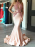 Mermaid Pink Satin Appliques Scoop Prom Dress LBQ2630