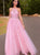 A Line Tulle Applique Halter Sleeveless Floor Length Prom Dresses