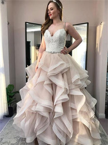  A Line Spaghetti Straps Sweetheart Lace Tulle Prom Dresses