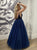 A Line Blue V Neck Tulle Sequins Prom Dress LBQ4210