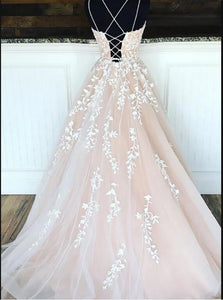 Champagne Lace Up Prom Dresses