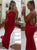 Spaghetti Straps Backless Red Mermaid Prom Dresses