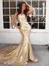 Mermaid Ruffles Sleeveless Sequins Strapless Prom Dresses LBQ3402