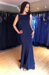 Mermaid Bateau Backless Sweep Train Dark Blue Satin Prom Dress LBQ3287