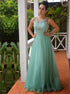 A Line Scoop Beaded Backless Long Tulle Prom Dress LBQ4142